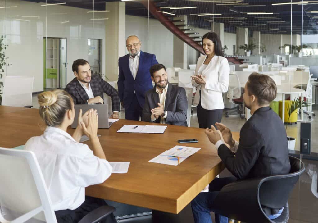 A group of employees in a meeting.